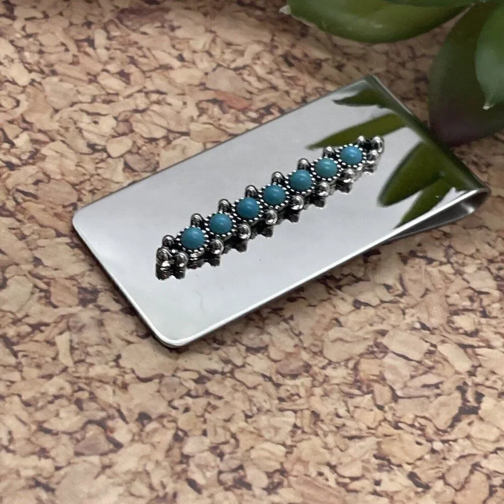 Dad Son Gift Native American Money Clip Stainless Steel Arrow Quality  Turquoise